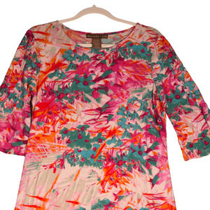 Alexandra Oak Dress Womens Medium Pink Coral Floral Watercolor Flare Sleeve Boho